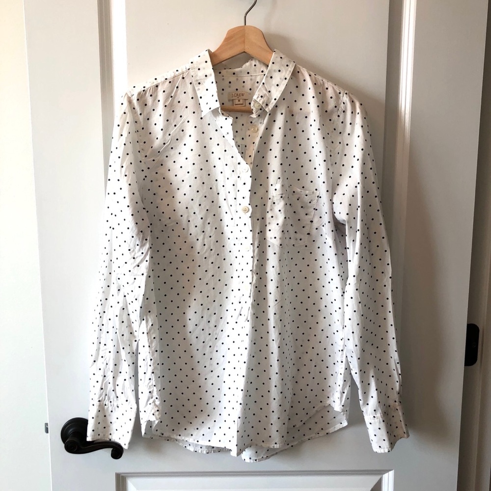 J Crew Factory White Dot Popover Top Size Medium
